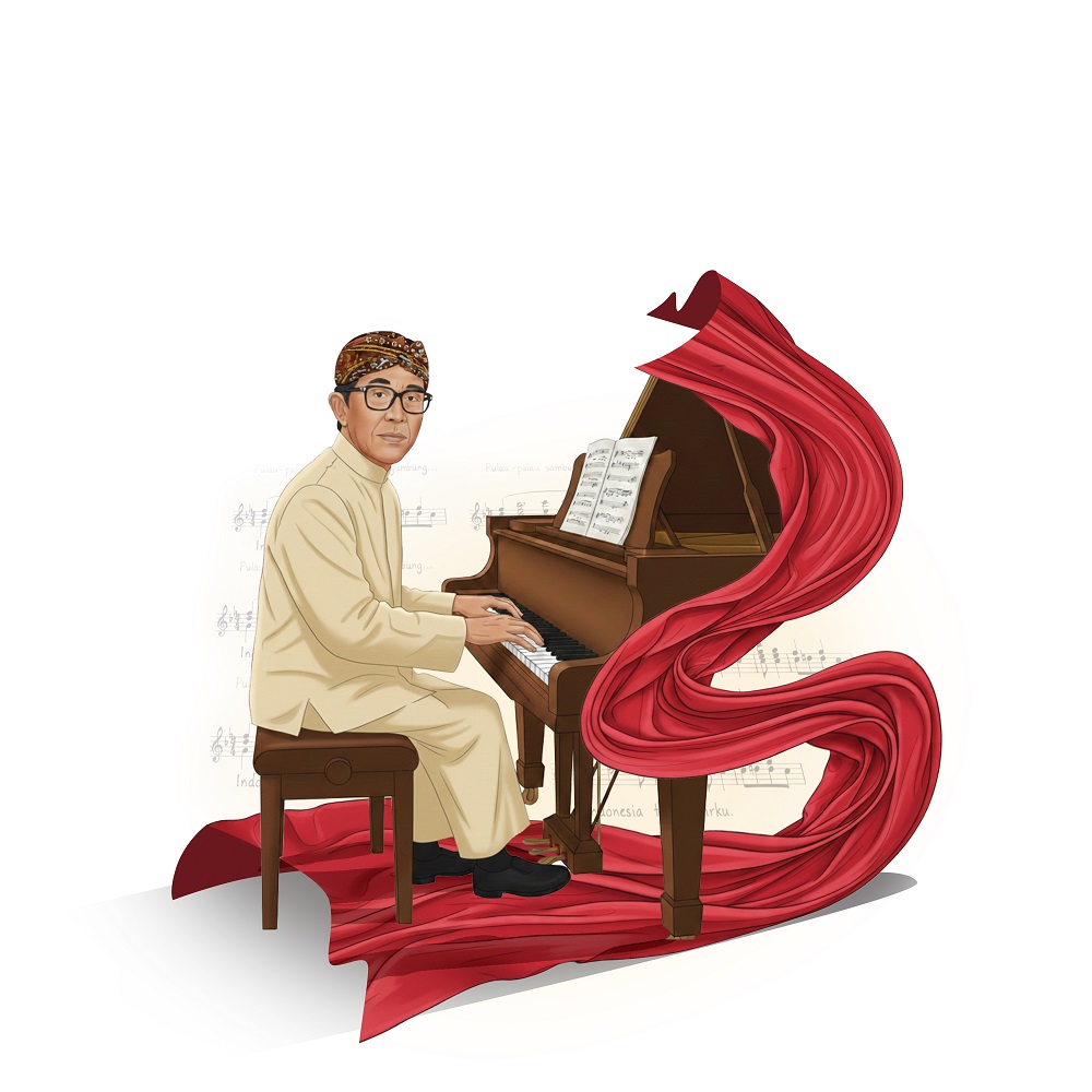 Ilustrasi R. Soerarjo, komposer lagu wajib nasional 'Dari Sabang Sampai Merauke'