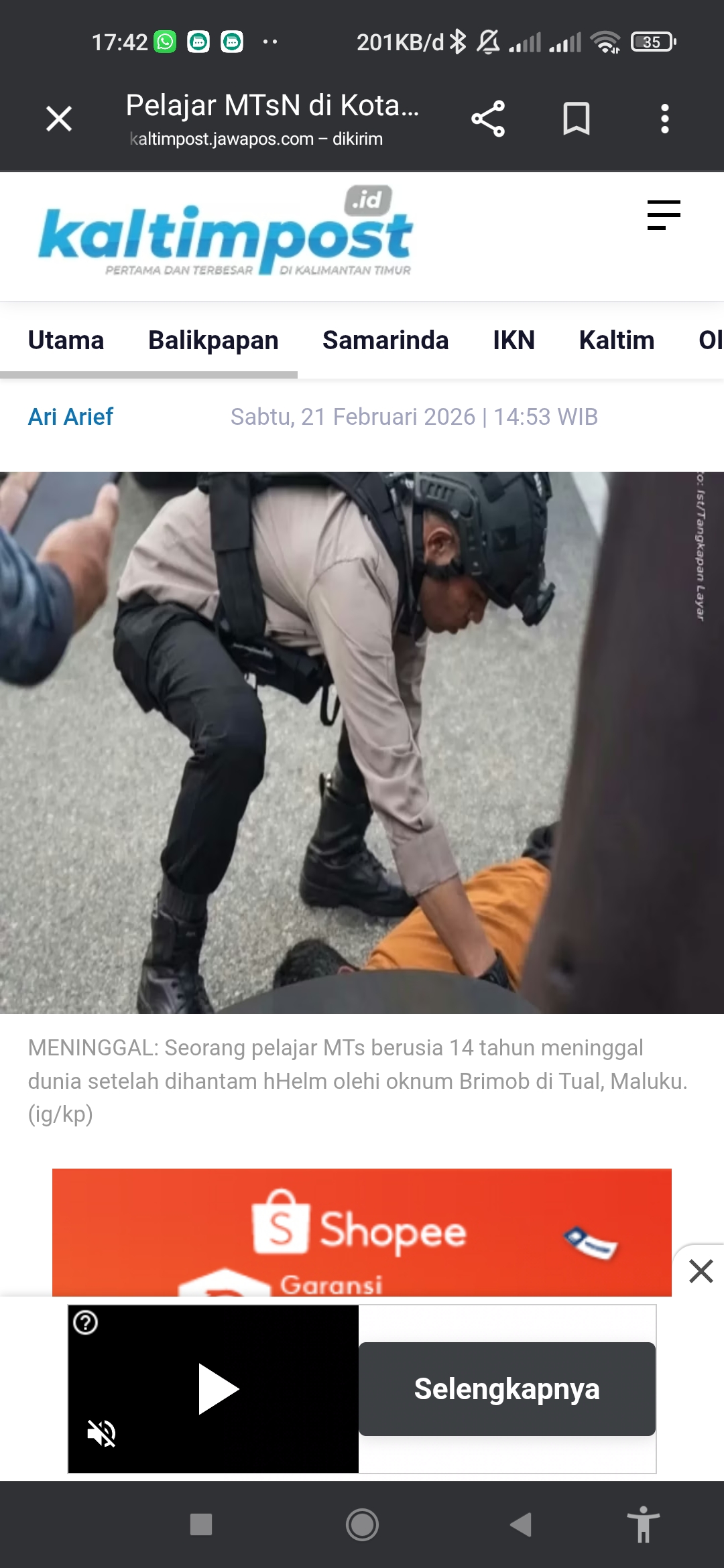 Tewasnya pelajar Maluku usai diduga dianiaya Brimob 