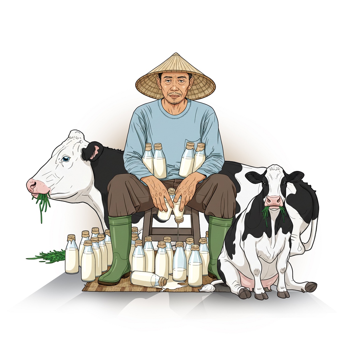 Ilustrasi peternak sapi perah.