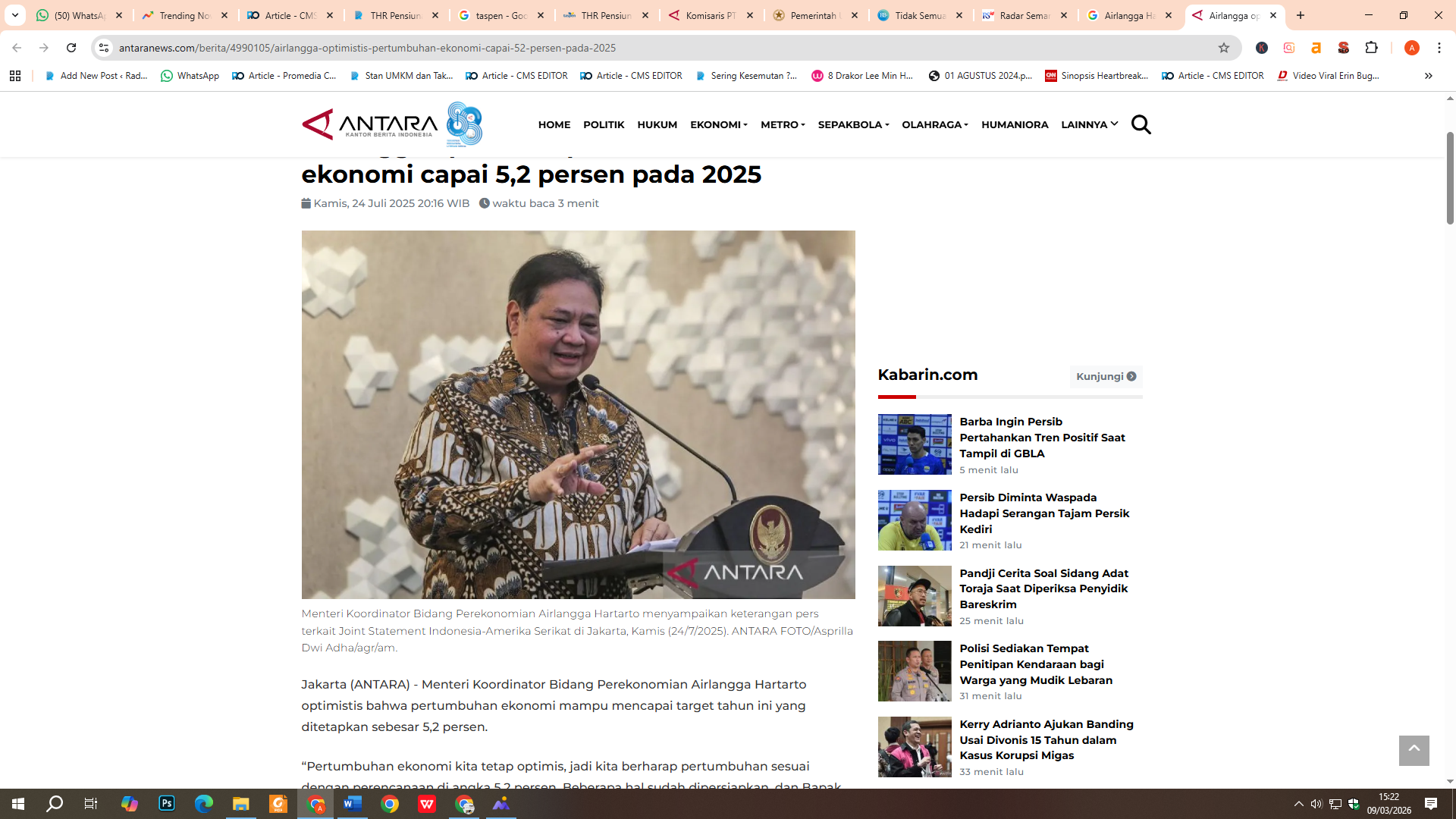 Menteri Koordinator (Menko) Bidang Perekonomian Airlangga Hartarto mengungkapkan THR PNS 2026