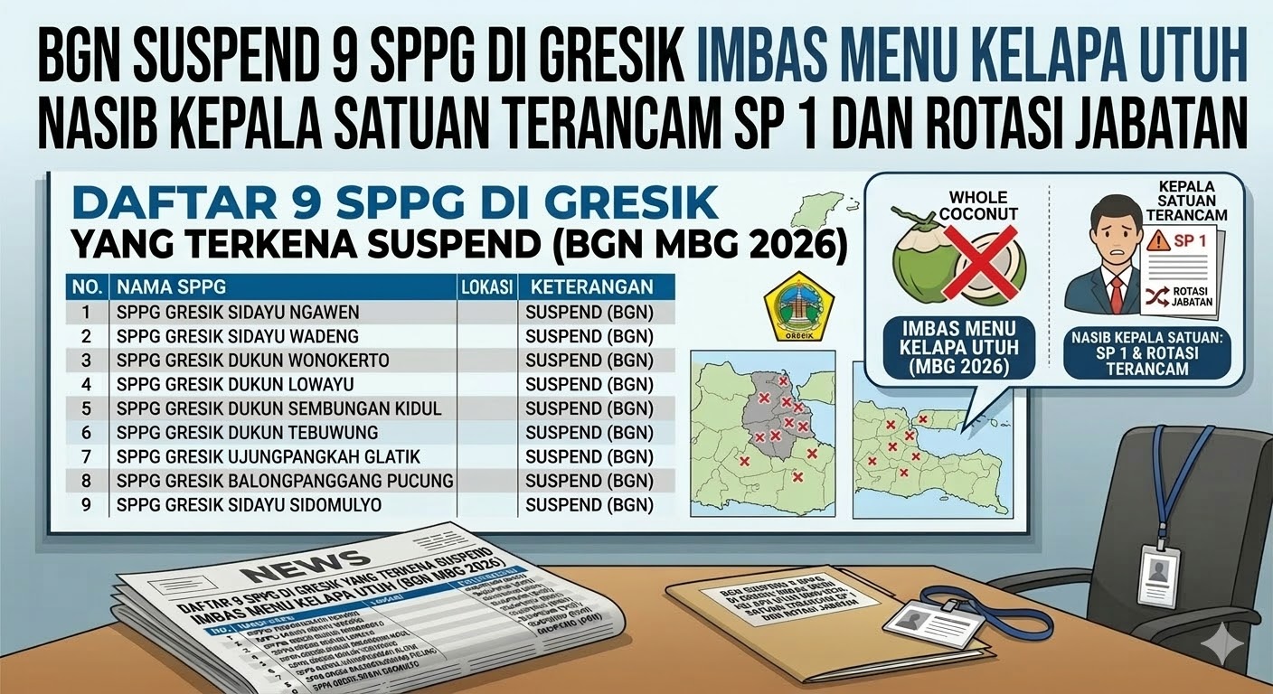 Daftar 9 SPPG di Gresik Kena Suspend Imbas Menu Kelapa Utuh MBG 2026
