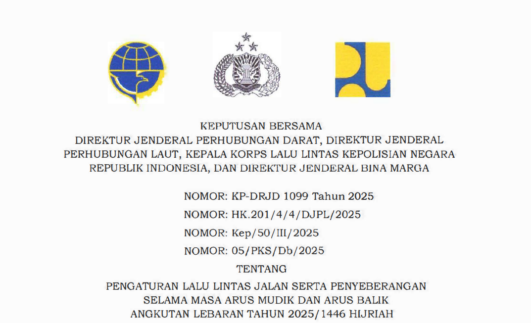 Aturan yang tertuang dalam SKB Direktur Jenderal Perhubungan Darat, Direktur Jenderal Perhubungan Laut, Direktur Jenderal Bina Marga dan Kepala Korps Lalu Lintas Kepolisian Negara Republik Indonesia 