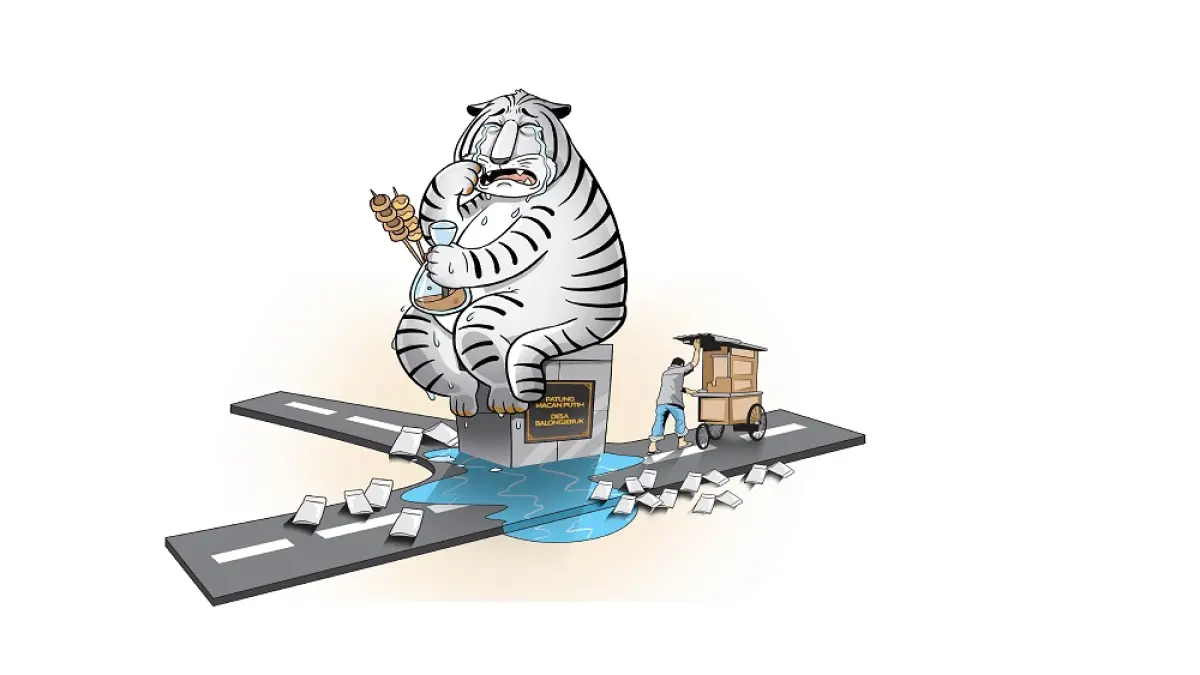 Ilustrasi Patung Macan Balongjeruk yang mulai sepi. (Ilustrasi Afrizal)