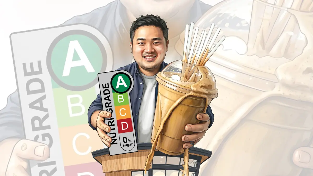 Ilustrasi minuman manis dan label Nutri-Level yang diterapkan Kemenkes. (Ilustrator: Afrizal)