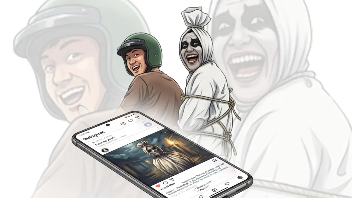 Ilustrasi prank pocong di sosmed (Ilustrasi Afrizal)