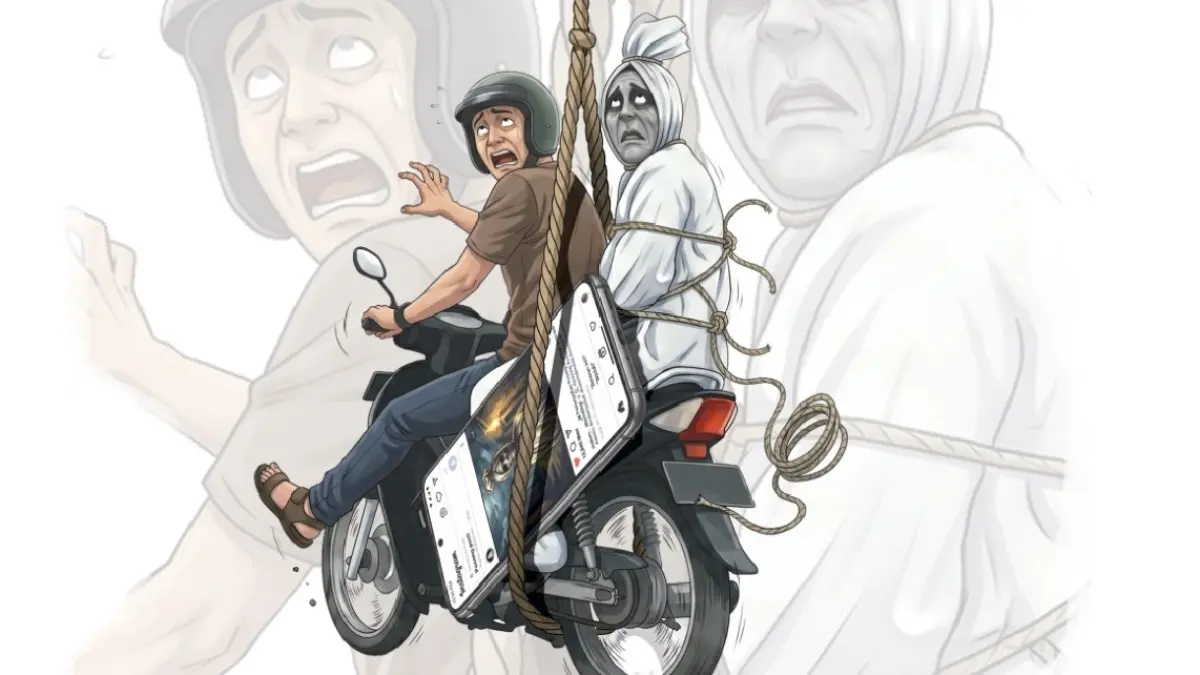 Ilustrasi prank pocong viral (Ilustrasi Afrizal)
