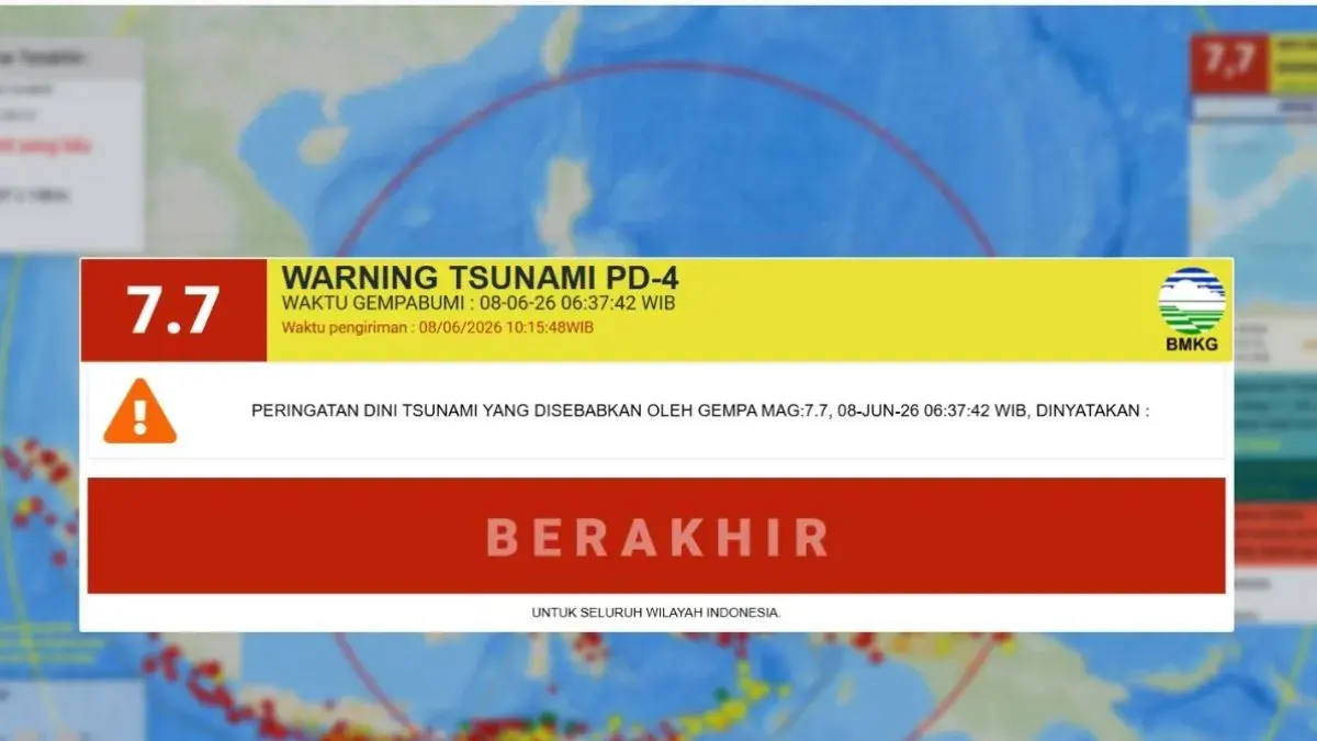 Peringatan dini tsunami keempat berisi pengakhiran peringatan dini pada pukul 10:15:51 WIB. FOTO:  ANTARA/HO-BMKG .