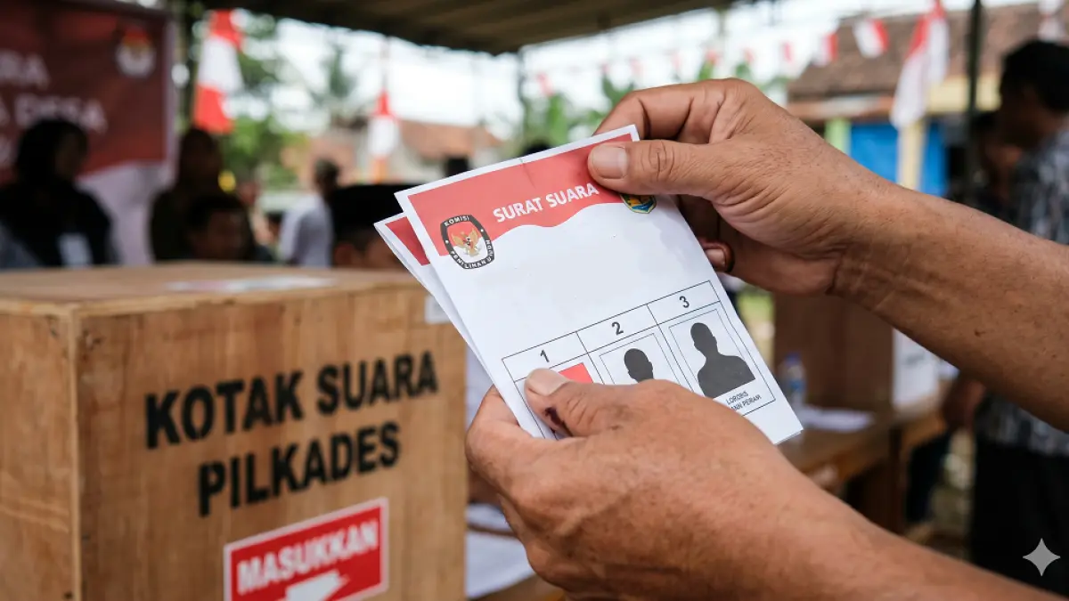 ilustrasi surat dan kotak suara pilkades. 