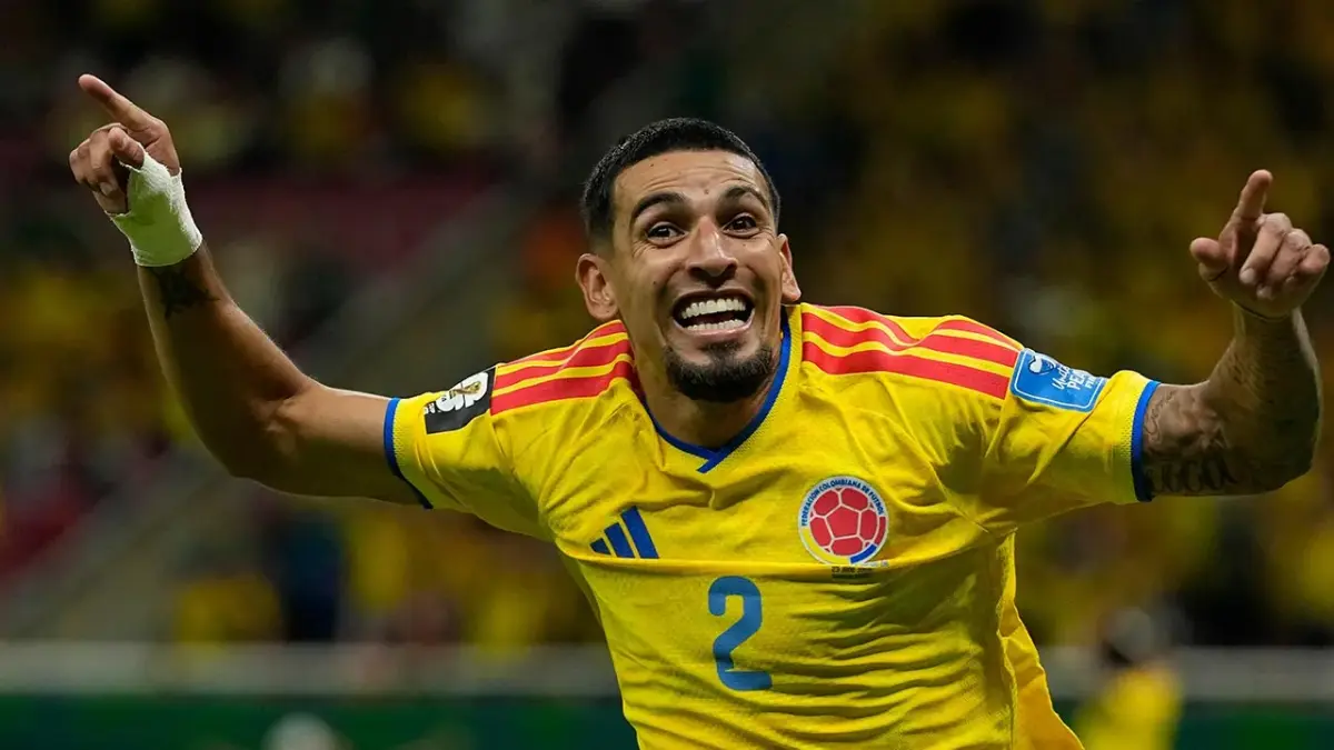 Selebrasi Daniel Munoz setelah cetak gol ke gawang DR Congo dan mengantar Colombia ke babak 32 besar Piala Dunia 2026
