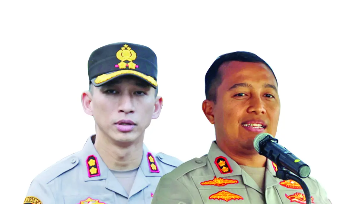 Kapolres Kediri Kota AKBP Dr. Anggi Saputra Ibrahim (kiri) dan Kapolres Kediri AKBP Bramastyo Priaji (kanan). 