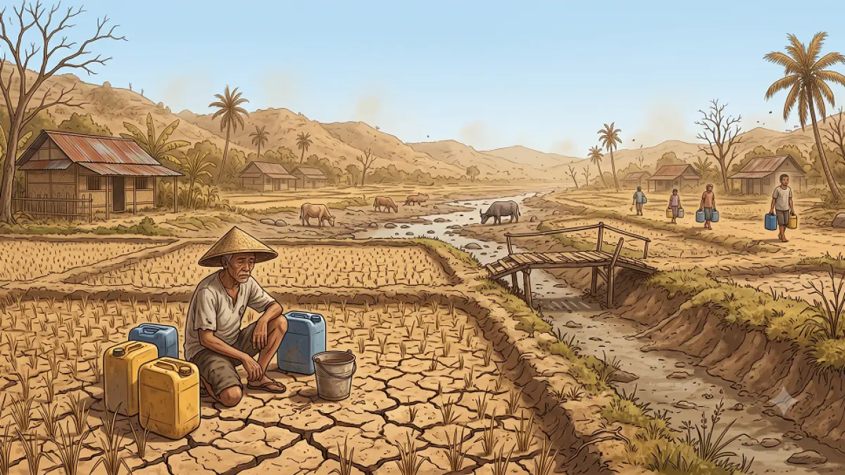 ilustrasi kemarau. (Ilustrasi AI)