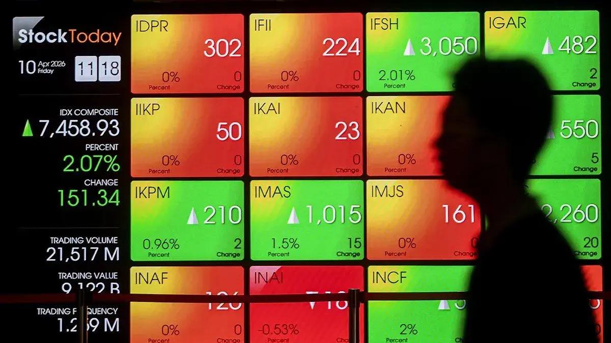Arsip foto - Pengunjung melintas di depan layar pergerakan Indeks Harga Saham Gabungan (IHSG) di Bursa Efek Indonesia, Jakarta, Jakarta. ANTARA FOTO/Muhammad Adimaja/nym/pri. (ANTARA FOTO/MUHAMMAD ADIMAJA)
