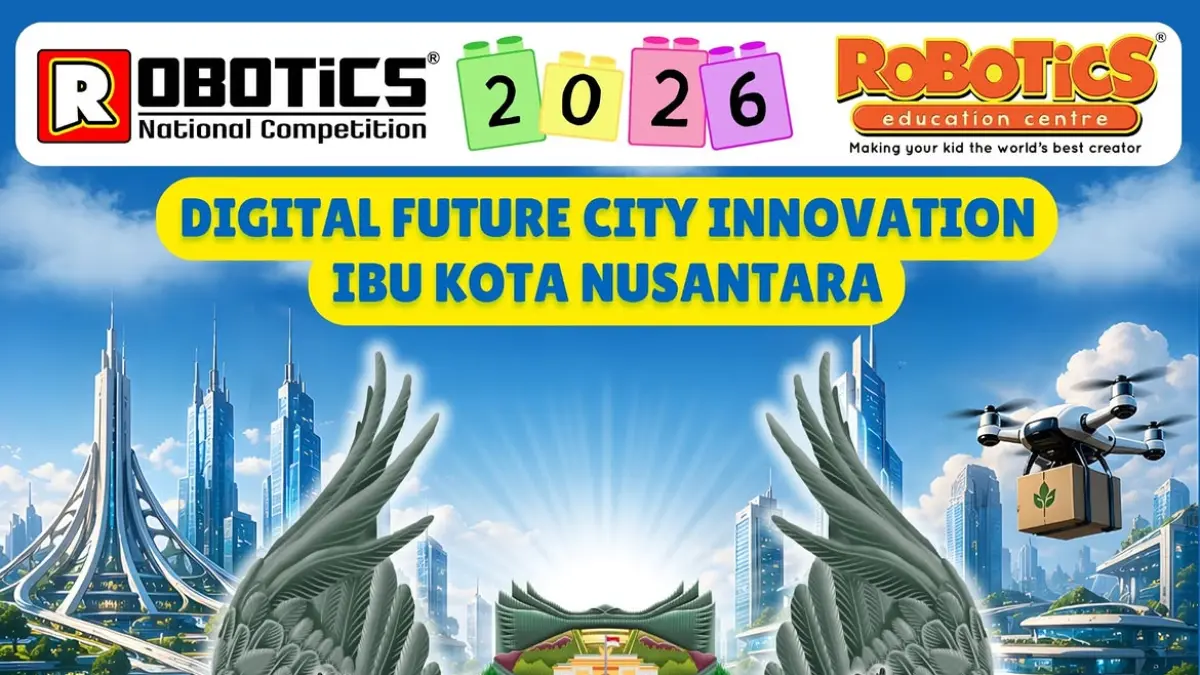 Ilustrasi konsep kota masa depan pada Robotics National Competition 2026 yang mengusung tema Digital Future City Innovation – Ibu Kota Nusantara. (Instagram/roboticsindonesia)