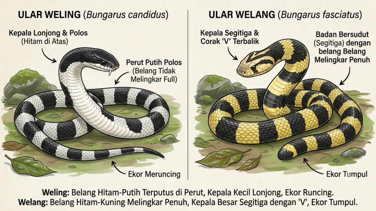 Perbedaan ular weling dan welang yang berbisa tinggi