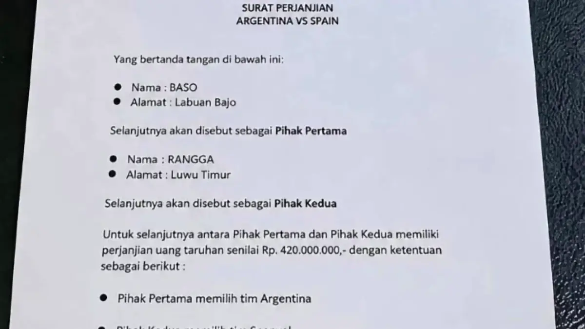Viral foto berisi surat perjanjian taruhan Final Piala Dunia 2026. (@metronews)