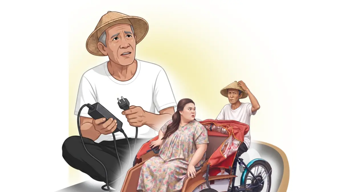 Ilustrasi lipsus becak listrik prabowo. (Afrizal Syaiful M/JPRK)