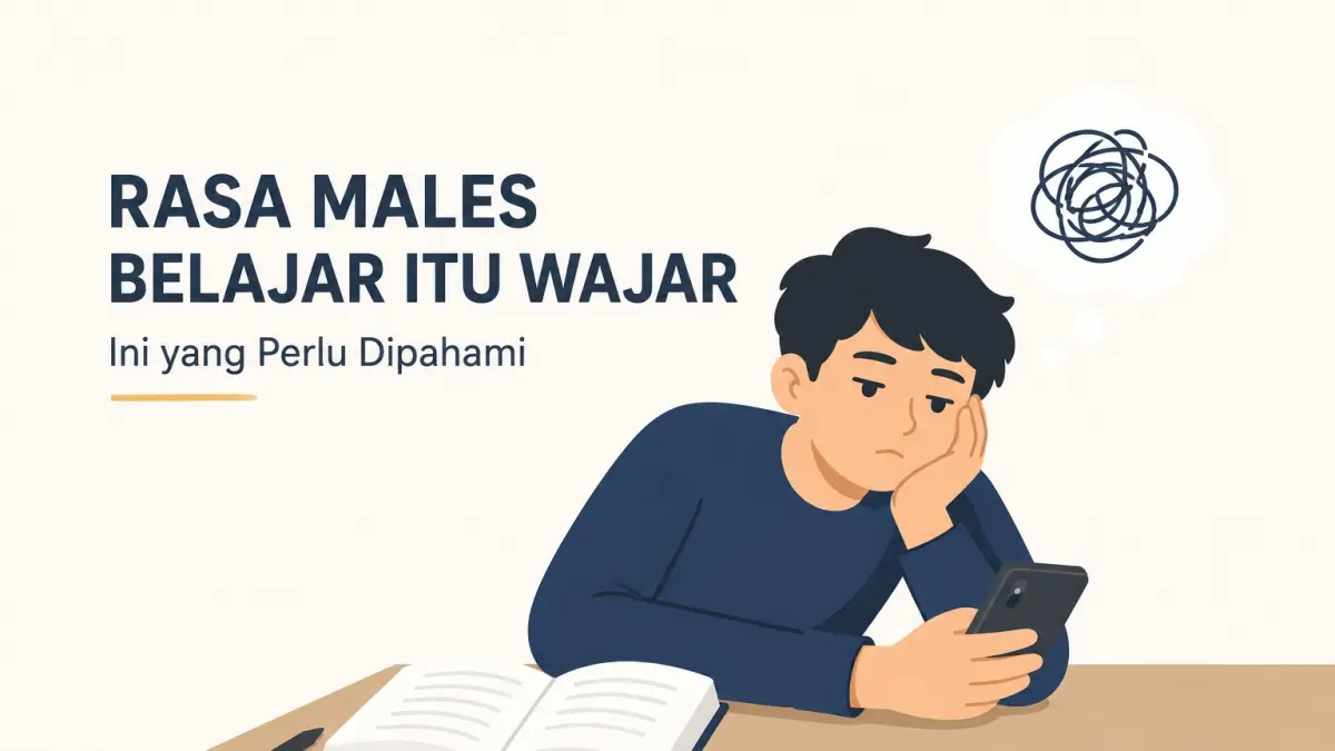 Ilustrasi pelajar yang kehilangan motivasi belajar dan terdistraksi oleh ponsel.