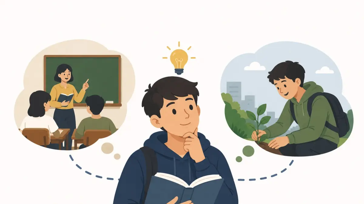 Ilustrasi bahwa proses belajar tidak hanya terjadi di ruang kelas, tetapi juga melalui pengalaman sehari-hari.