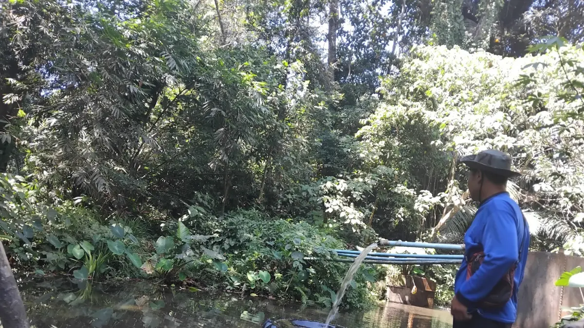 Warga menunjukkan mata air dan hutan konservasi di area Alas Jambang (Diana Yunita/JPRK)