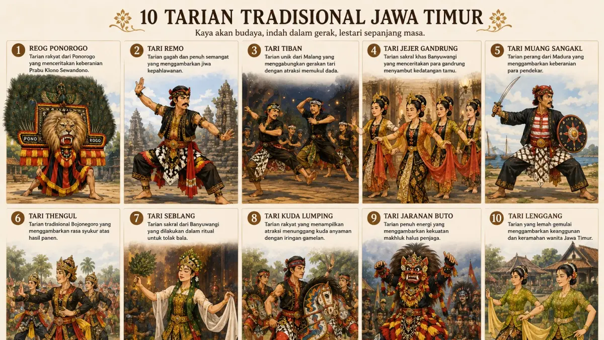 Ilustrasi ChatGPT: Ragam tarian asli dari Jawa Timur.