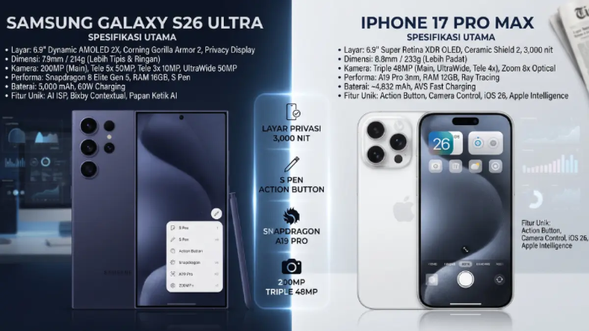 Perbandingan Samsung Galaxy S26 Ultra dengan Iphone 17 Pro Max