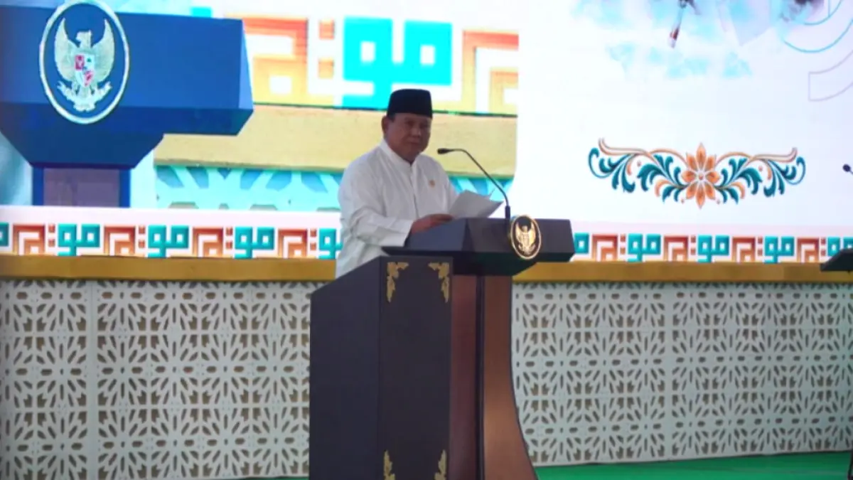Presiden Prabowo membacakan pidato di Muktamar NU ke-35. (ASAD MS)