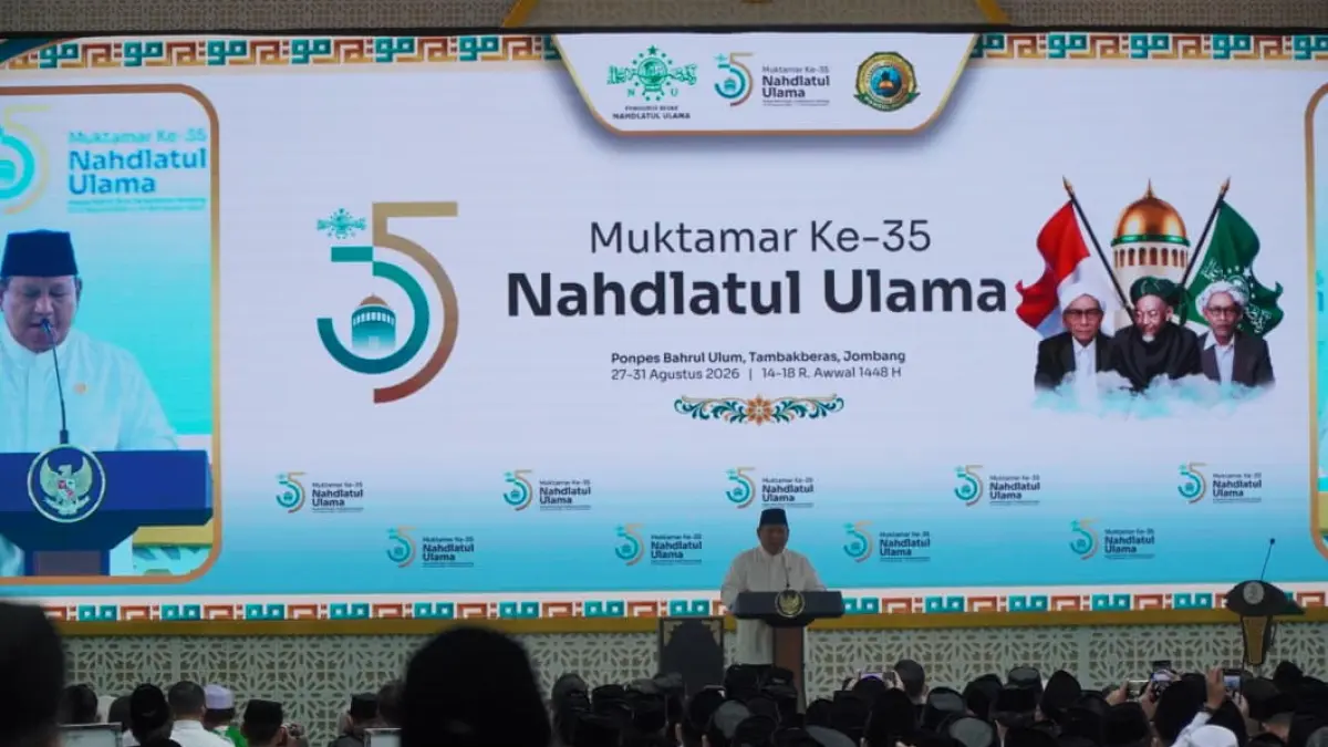 Presiden Prabowo saat membuka Muktamar Ke-35 NU di Ponpes Tambakberas Jombang.