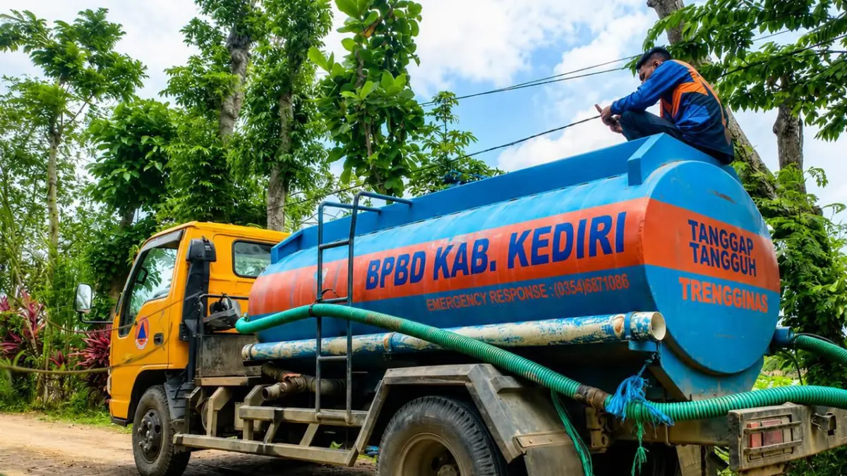 truk tangki bantuan air bersih untuk warga yang kekukarangan air bersih 