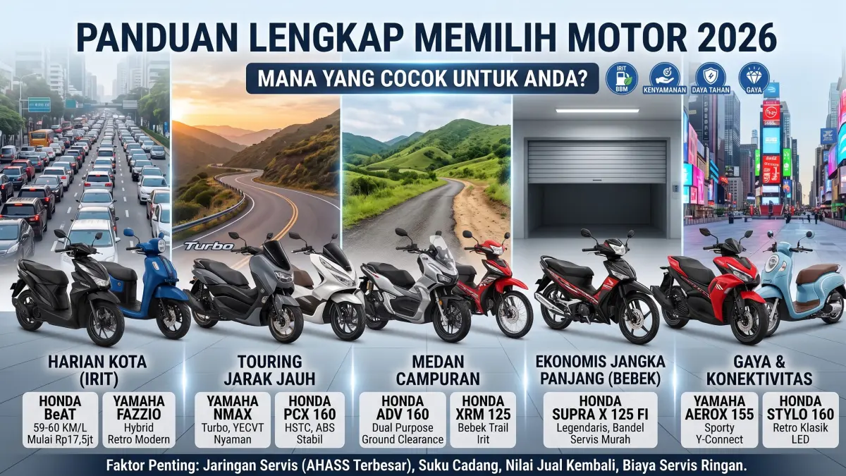 Bingung memilih motor yang sesuai dengan kebutuhan? Setiap motor punya keunggulan masing-masing, mulai dari irit BBM, kenyamanan, daya tahan, hingga gaya dan konektivitas.