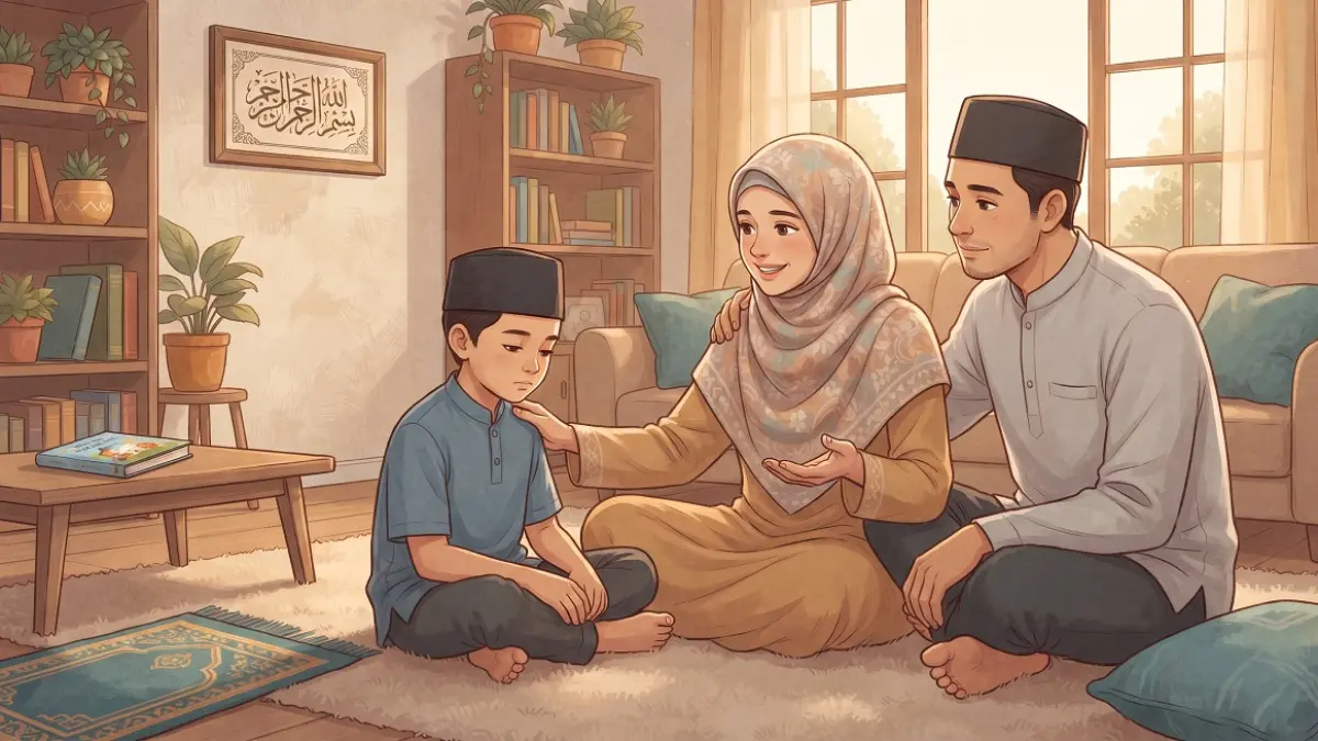 Ilustrasi orang tua menasehati anak
