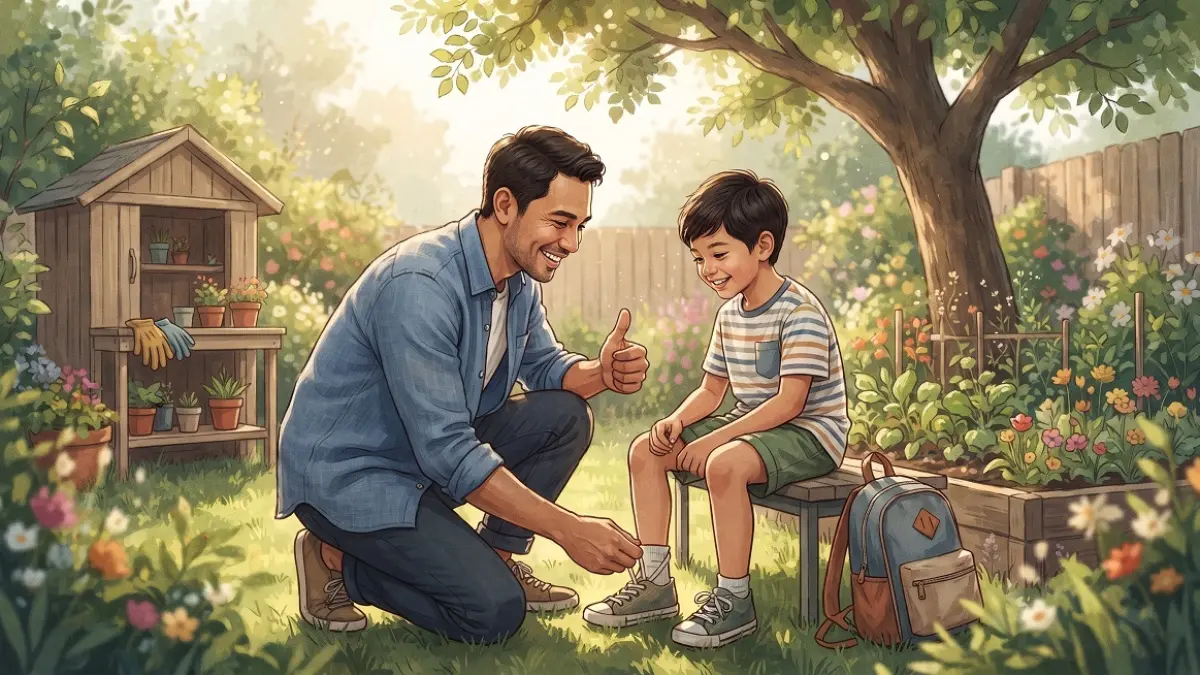 Ilustrasu Anak Laki-laki bersama ayahnya