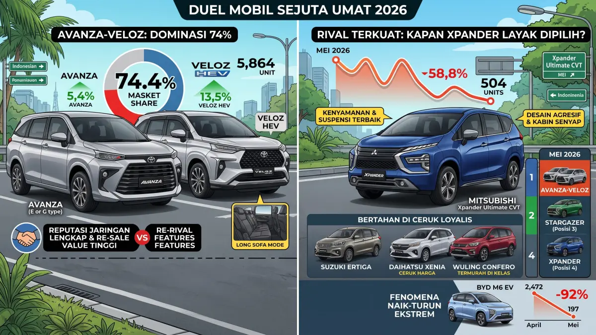 Duel Mobil Sejuta Umat 2026: Avanza-Veloz Masih Berjaya, Xpander Mulai Menantang.
