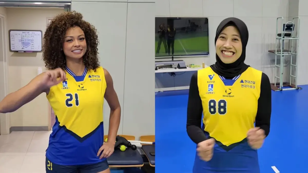 Megawati Hangestri dan Jordan Wilson pakai nomor punggung baru di Hillstate. (sumber : YouTube Hyundai E&C Hillstate)