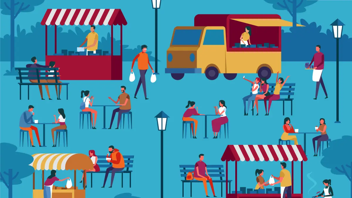 Ilustrasi suasana warung dan pedagang kuliner sederhana yang tetap menjadi pilihan masyarakat. (Freepik)