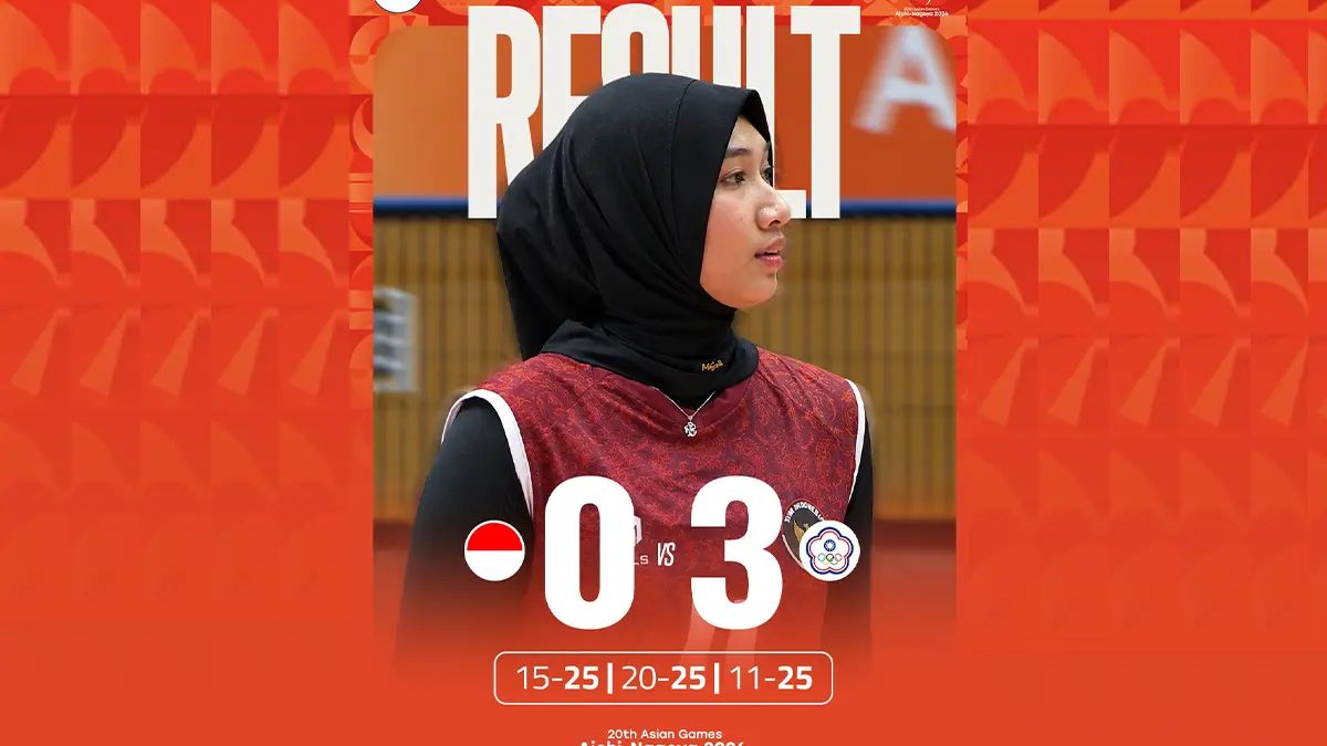 Hasil akhir timnas voli putri Indonesia di Asian Games 2026. (Sumber Foto: Instagram @pbvsi_official)