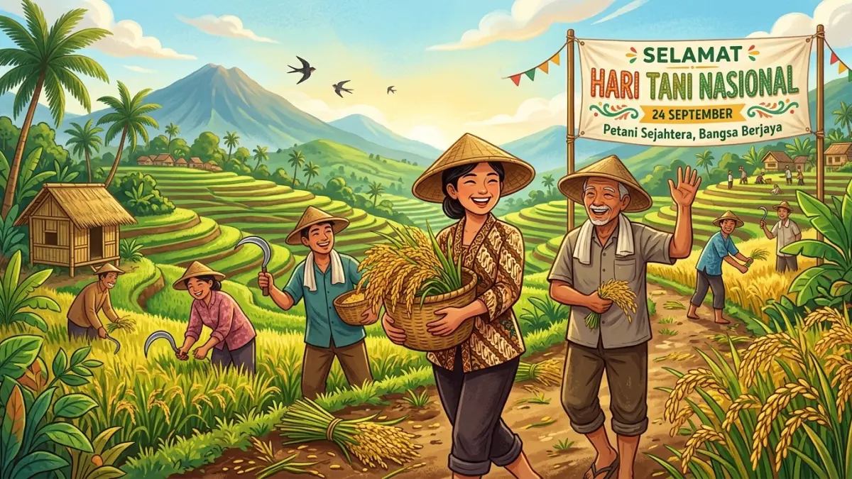 Ilustrasi Hari Tani Nasional 24 September Petani Panen Padi