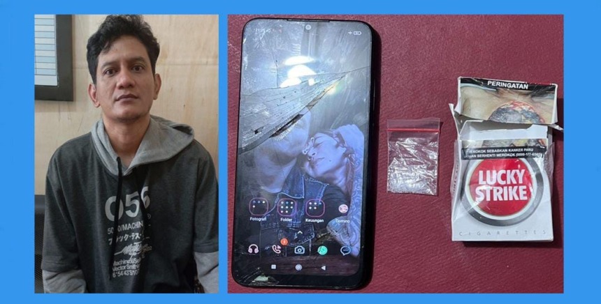 PESAKITAN: Pengedar sabu beserta barang bukti yang diamankan polisi. (Foto: Humas Polresta For JPRK)