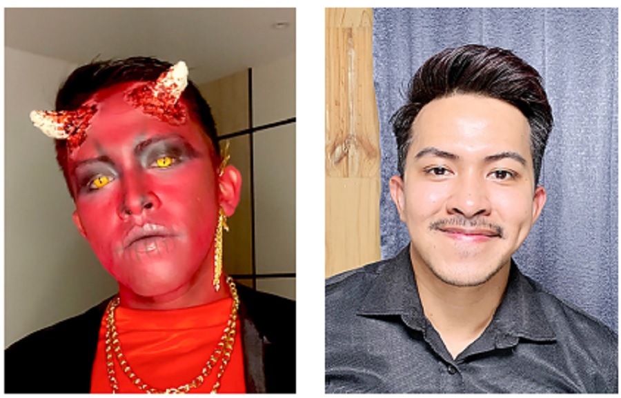 ESTETIS: Barkah mengaplikasikan make-up karakter pada badannya sendiri.