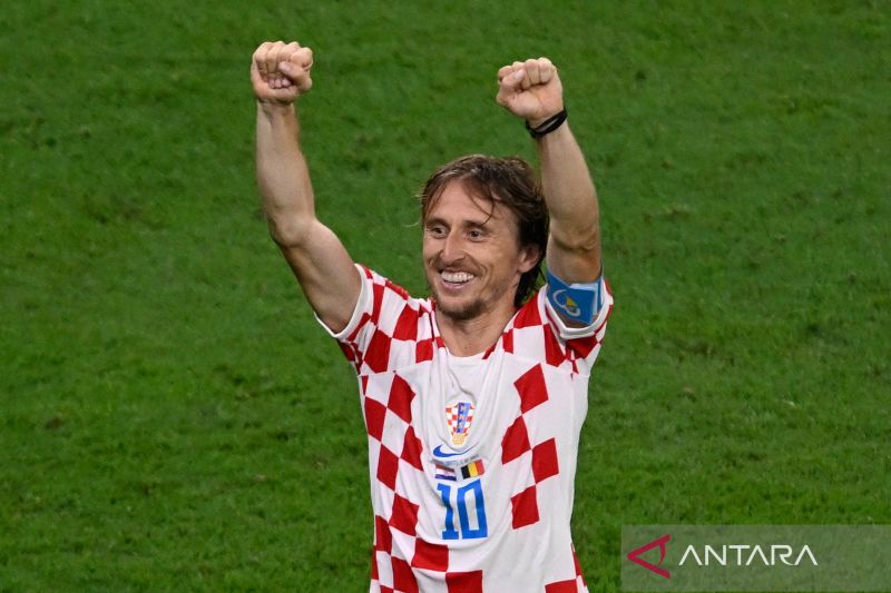 Pemain sepak bola Kroasia Croatia Luka Modric saat tampil di Piala Dunia Qatar 2022.
