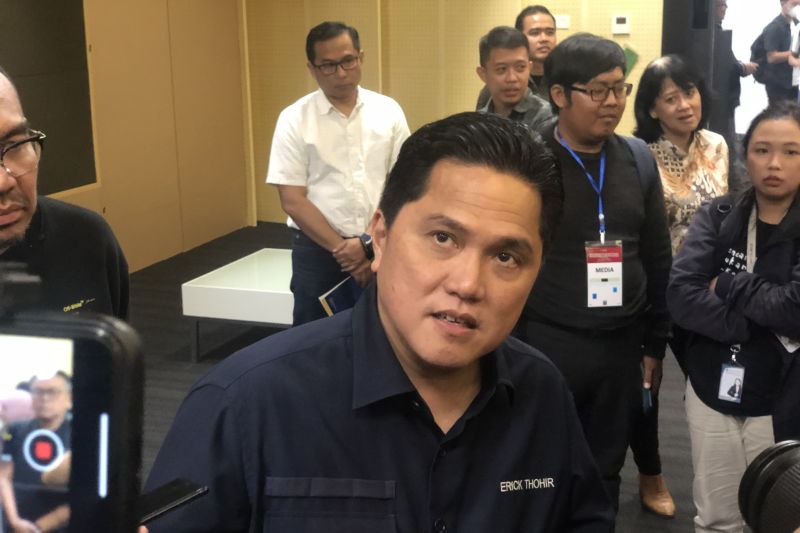 Ketum PSSI Erick Thohir ketika ditemui awak media di Media Center Stadion Utama Gelora Bung Karno.