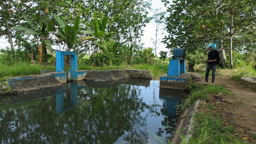 MASIH BERBAU: Kondisi sungai irigasi yang tercemar limbah PG Jatiroto di Desa Kaliboto Lor, Kecamatan Jatiroto.