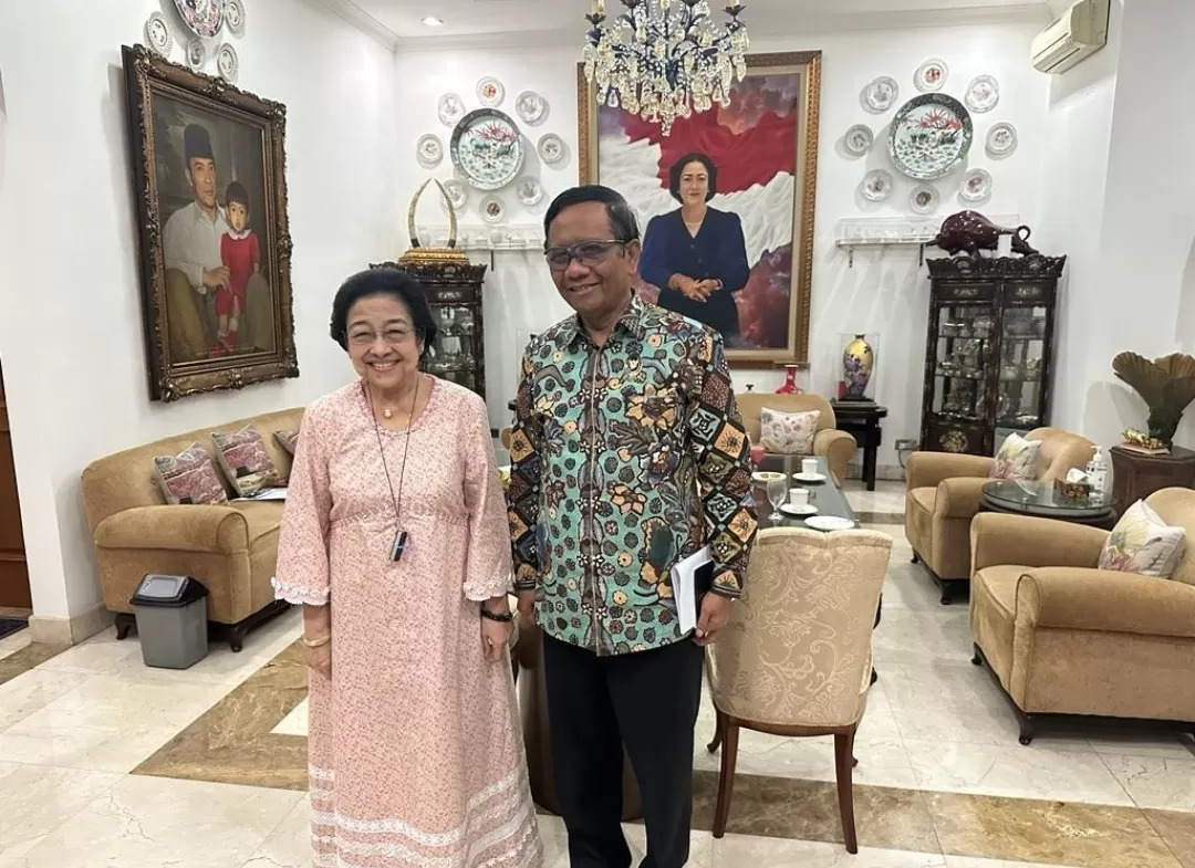 Mahfud MD menjelang pengumuman cawapres Ganjar Pranowo menemui Megawati Soekaenoputri, Ketua Umum PDIP.