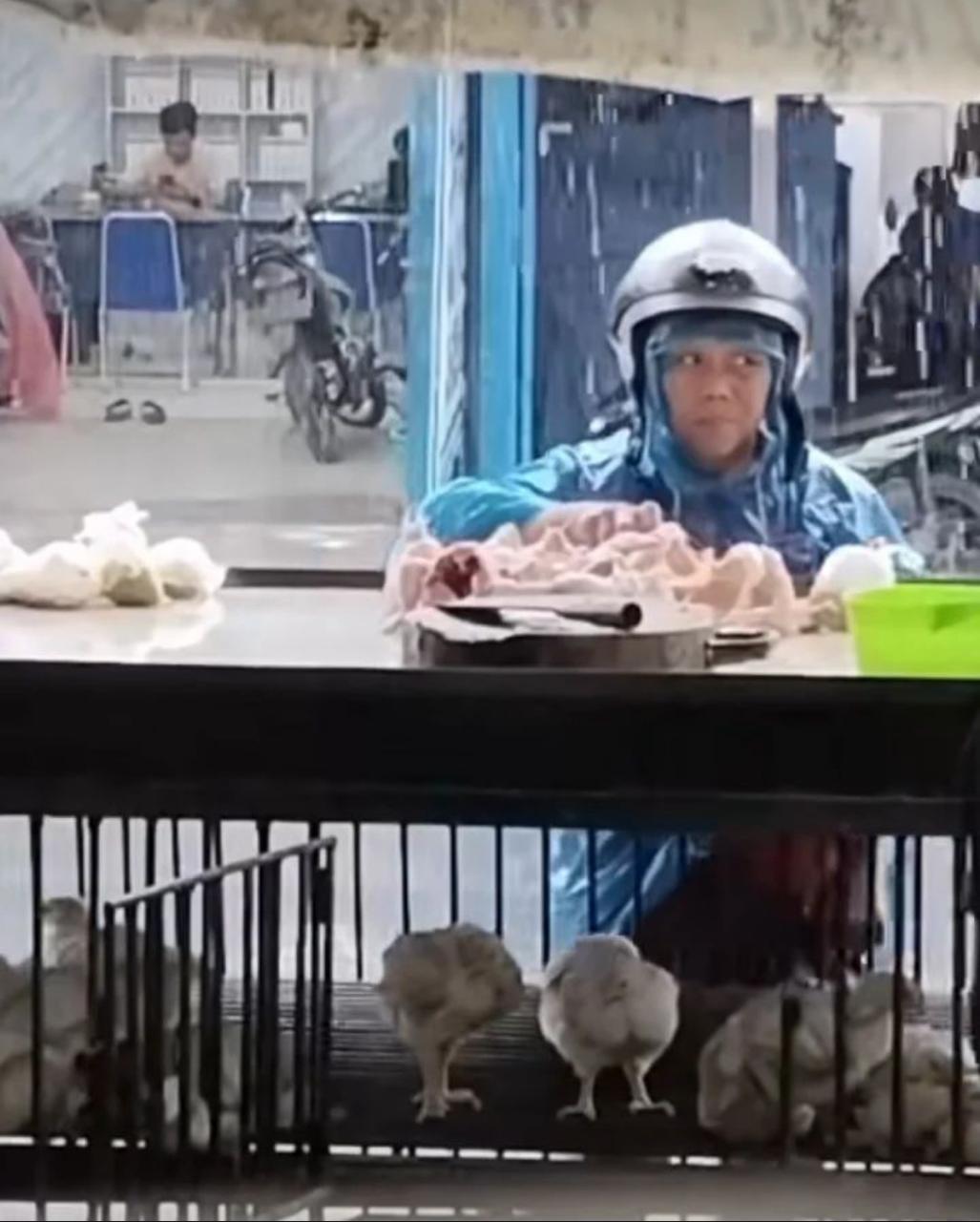 Hasil Tangkap layar aksi emak-emak mencuri potongan daging ayam.