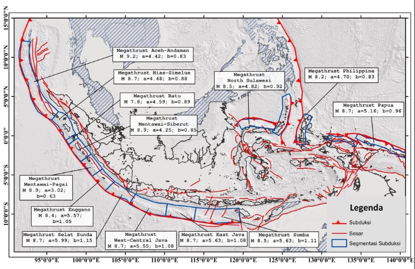 Foto: Zona Megathrust yang mengepung Indinesia (Sumber: Pusat Vulkanologi dan Mitigasi Bencana Geologi)