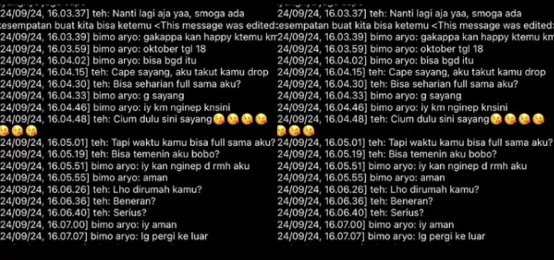 Caption Foto: Isi chat perselingkuhan Bimo Aryo dengan Maela Asila  Sumber: Radar Lawu