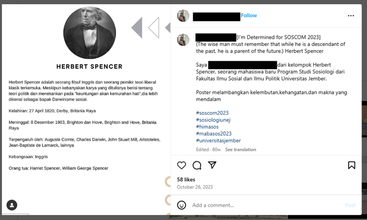 Instagram Korban Mahasiswa FISIP Unej yang diduga loncat dari lantai 8