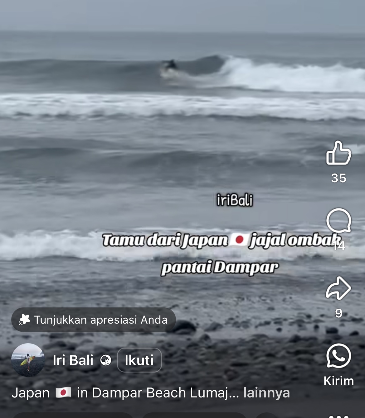 Tangkap layar unggahan iri bali menunjukkan potensi pantai dampar.