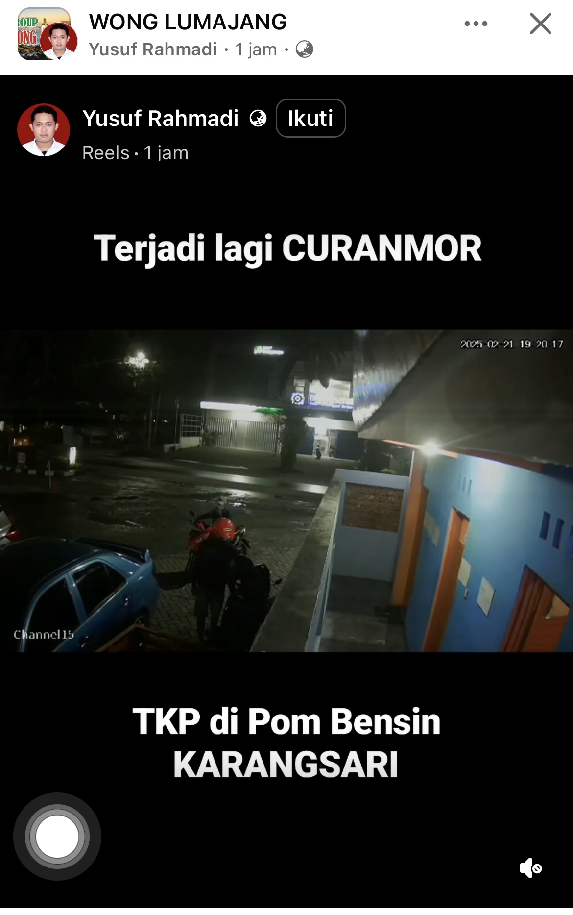 Hasil tangkap layar pelaku pencurian motor di Lumajang.