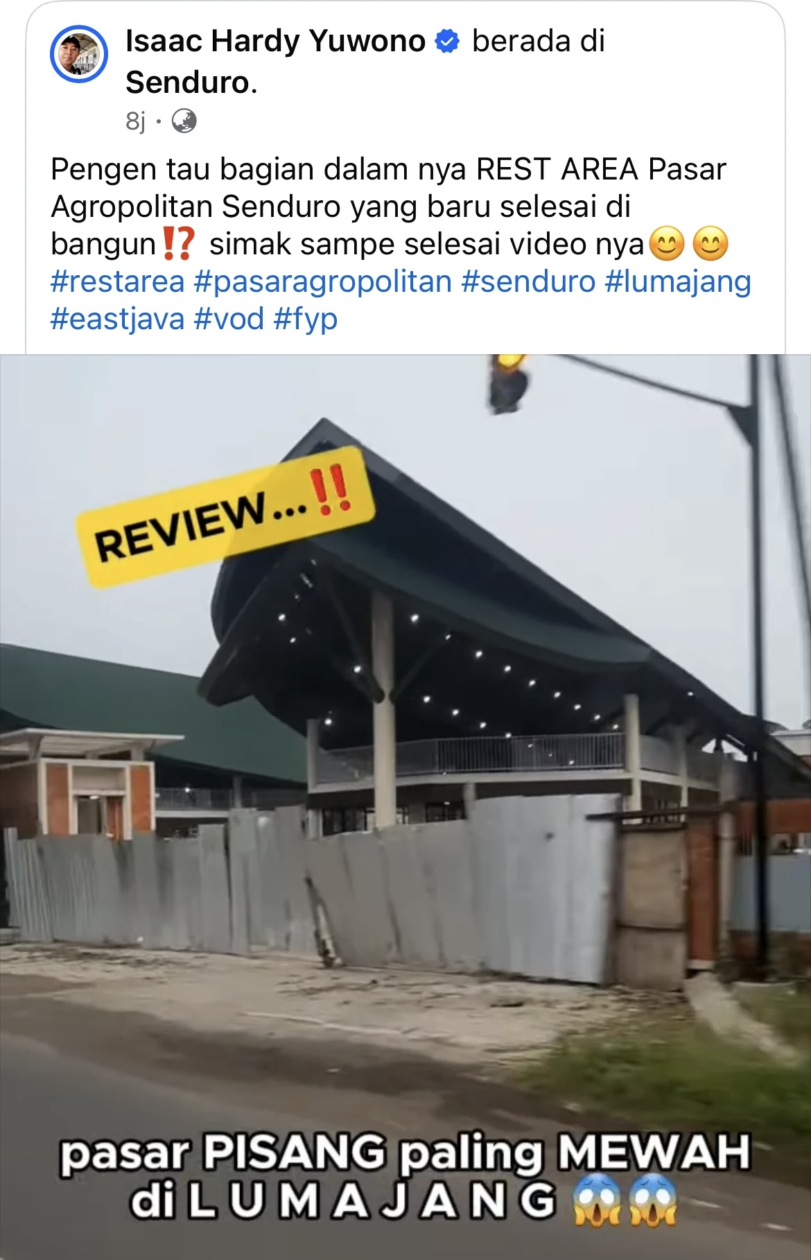 MEGAH: Tangkap layar kondisi pasar agropolitan Senduro pasca direnovasi.