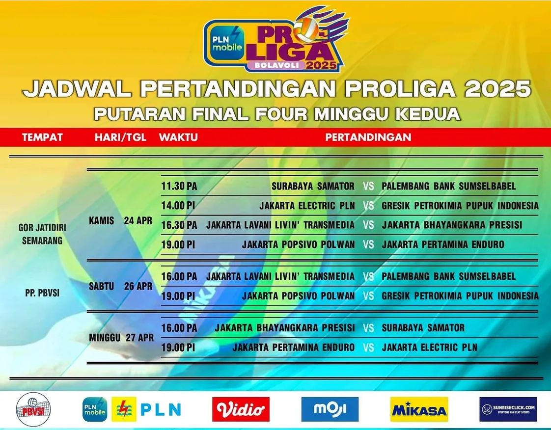 Jadwal Final Four Proliga Minggu Kedua (Instagram @proliga_official)